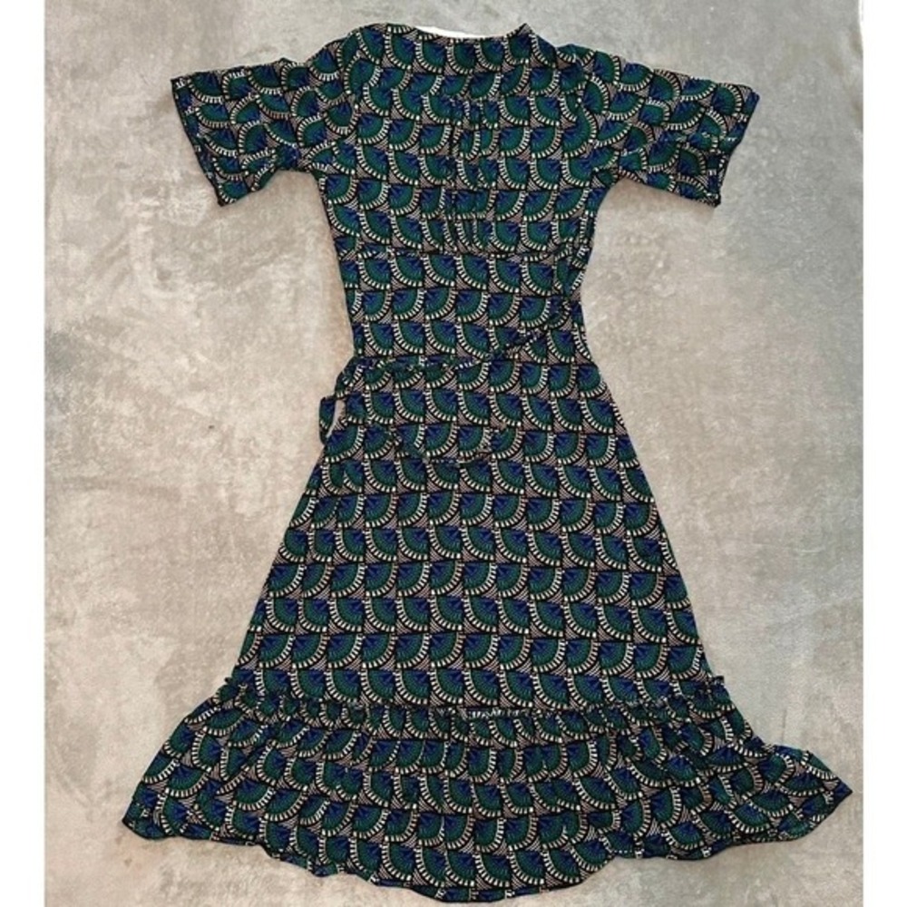 NWT Silk&Salt Wrap Maxi Dress Size S Green Blue Peacock Geometric Boho Resort - Picture 14 of 17